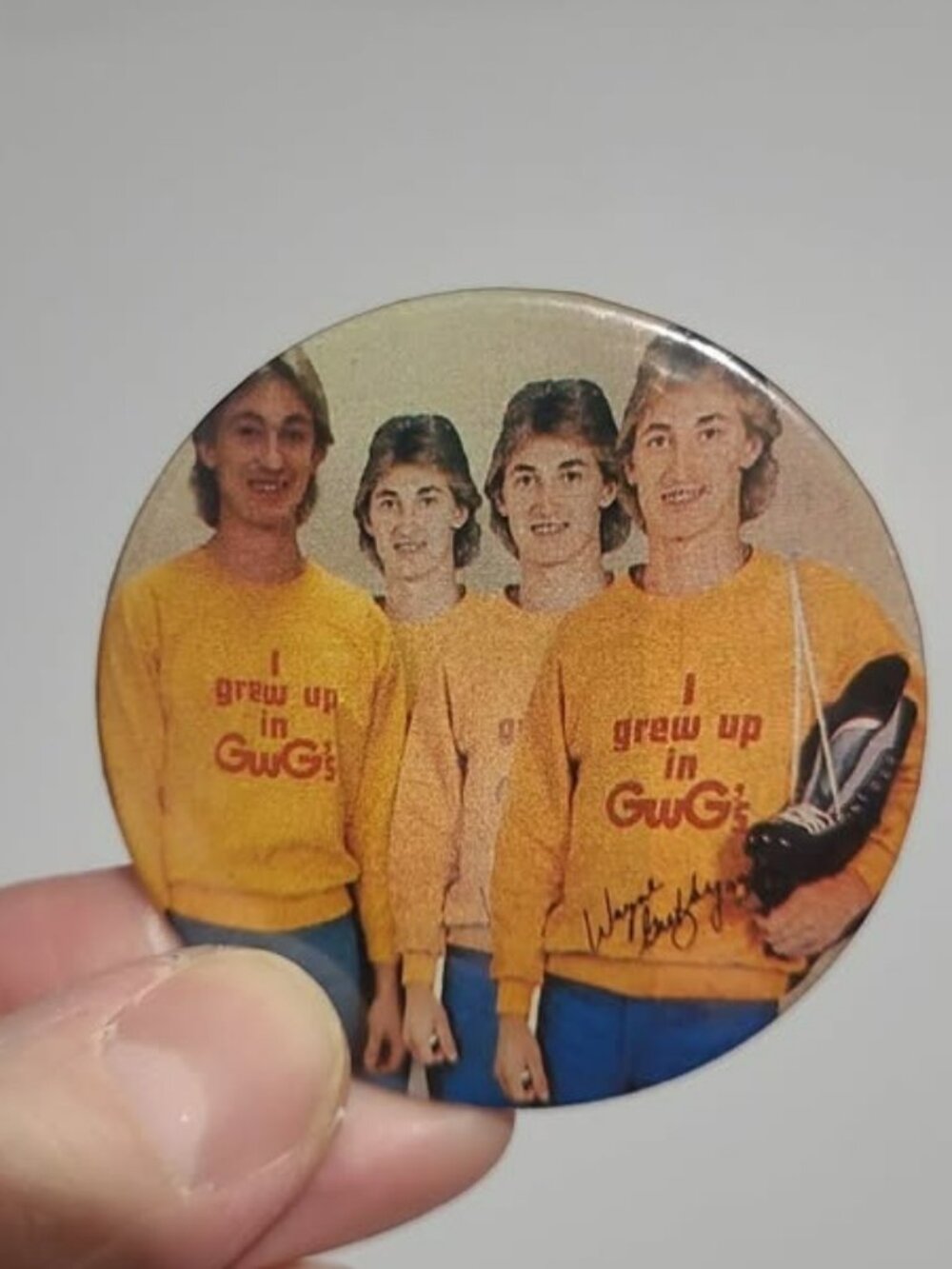 RARE Vintage "I Grew Up In GWG's" Pinback Button. Wayne Gretzky Promo!